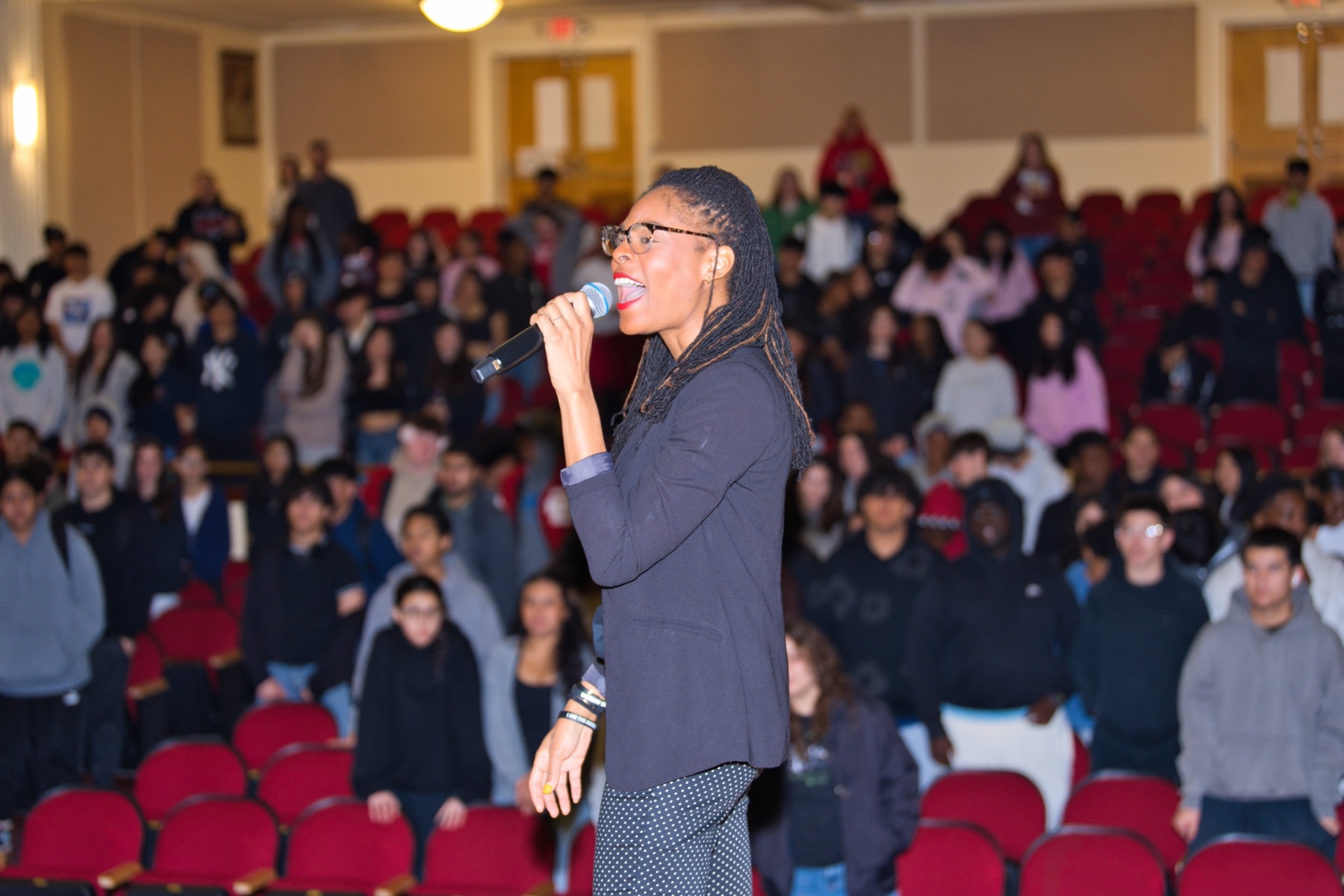 Dr. Joyce at a student assembly